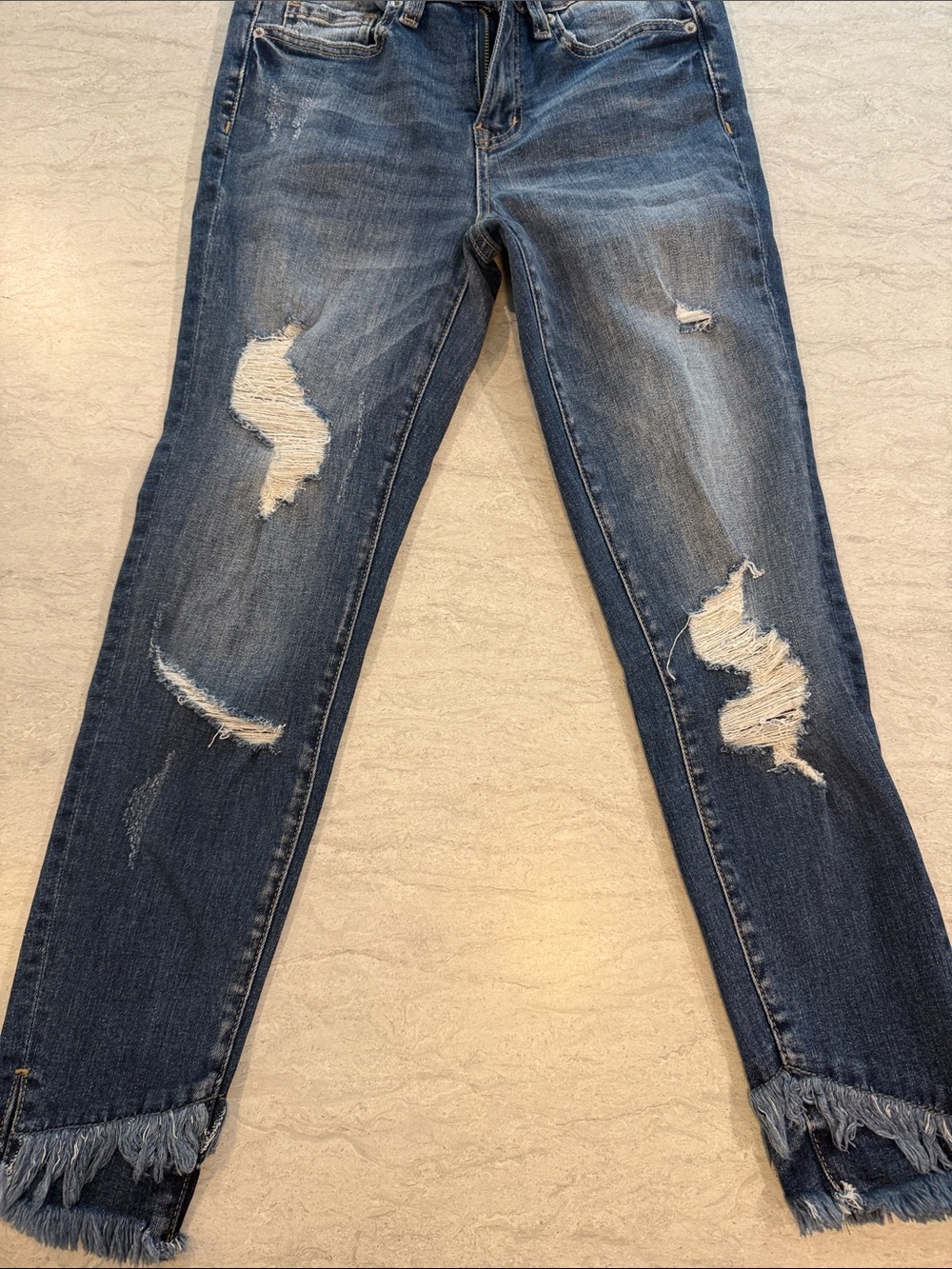 ZENANA Distressed Frayed Hem Jeans Distressed Skinny Jeans in Blue Waist 26 with